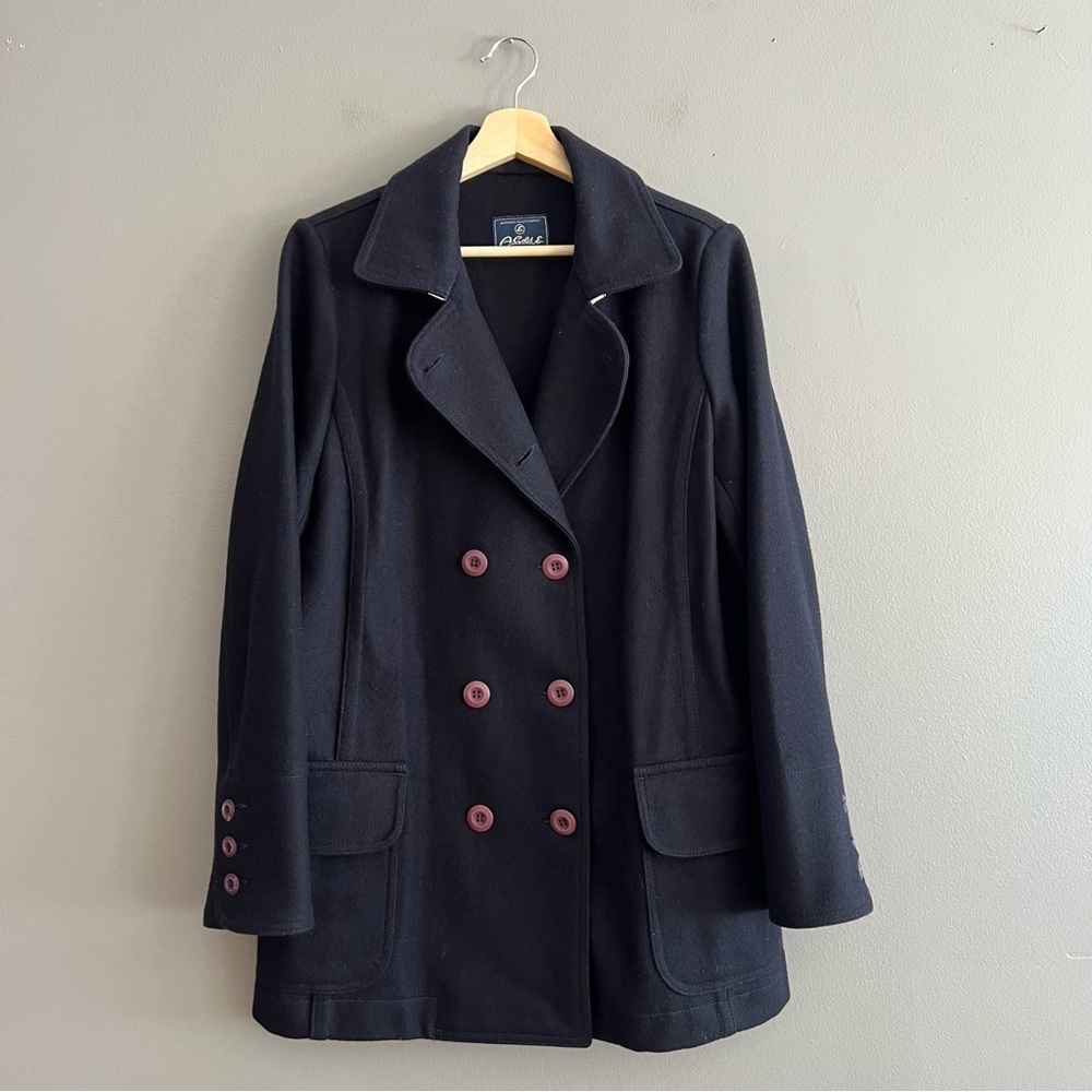 A. Gold E. Adriano Goldschmied Mc Hale Peacoat Double Breasted Wool Blend Navy M